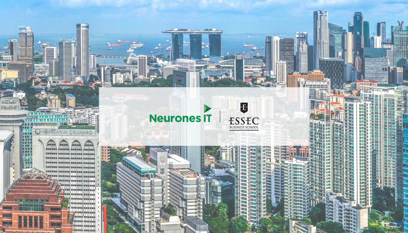 Neurones IT Asia deploys Meraki network infrastructure at ESSEC Singapore Campus, featuring Singapore cityscape